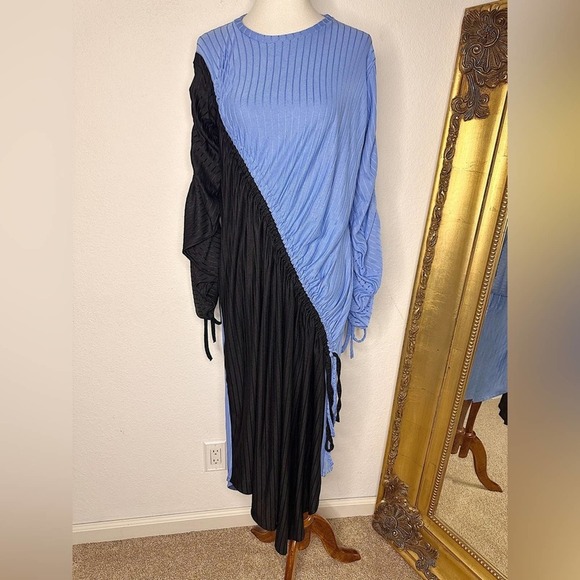 NWT Zara Collection Blue Black Ribbed Cinched Gathered Dress Size Small $49.90 - Picture 7 of 7